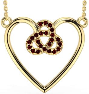 Garnet Gold Silver Celtic Trinity Knot Heart Necklace