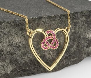 Pink Tourmaline Gold Silver Celtic Trinity Knot Heart Necklace