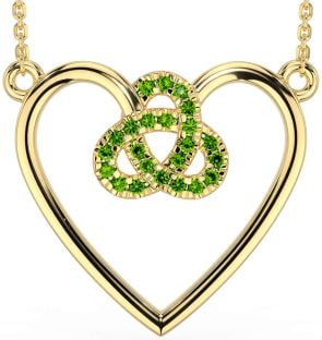 Peridot Gold Silver Celtic Trinity Knot Heart Necklace