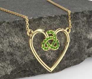 Peridot Gold Silver Celtic Trinity Knot Heart Necklace