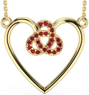 Ruby Gold Silver Celtic Trinity Knot Heart Necklace