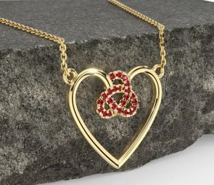 Ruby Gold Silver Celtic Trinity Knot Heart Necklace