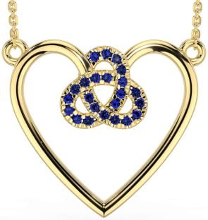 Sapphire Gold Silver Celtic Trinity Knot Heart Necklace