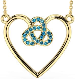 Topaz Gold Silver Celtic Trinity Knot Heart Necklace