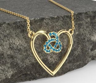 Topaz Gold Silver Celtic Trinity Knot Heart Necklace