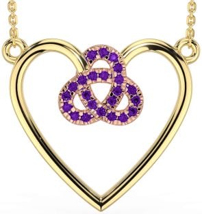 Amethyst Rose Yellow Gold & Silver Celtic Trinity Knot Heart Necklace