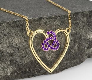 Amethyst Rose Yellow Gold & Silver Celtic Trinity Knot Heart Necklace