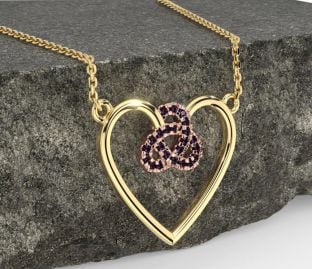 Alexandrite Rose Yellow Gold & Silver Celtic Trinity Knot Heart Necklace