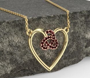 Garnet Rose Yellow Gold & Silver Celtic Trinity Knot Heart Necklace