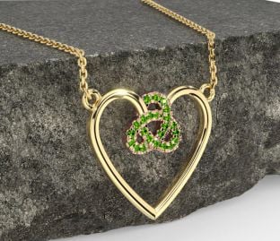 Peridot Rose Yellow Gold & Silver Celtic Trinity Knot Heart Necklace