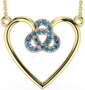 Topaz Rose Yellow Gold & Silver Celtic Trinity Knot Heart Necklace