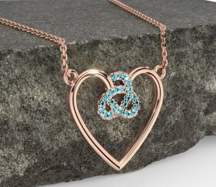 Aquamarine Rose Gold Celtic Trinity Knot Heart Necklace