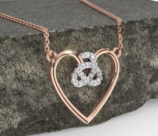 Diamond Rose Gold Celtic Trinity Knot Heart Necklace