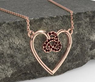 Garnet Rose Gold Celtic Trinity Knot Heart Necklace