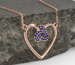 Sapphire Rose Gold Celtic Trinity Knot Heart Necklace