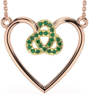 Emerald Rose Yellow Gold Celtic Trinity Knot Heart Necklace