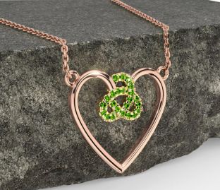 Peridot Rose Yellow Gold Celtic Trinity Knot Heart Necklace