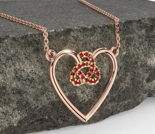Ruby Rose Yellow Gold Celtic Trinity Knot Heart Necklace