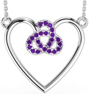 Amethyst Silver Celtic Trinity Knot Heart Necklace