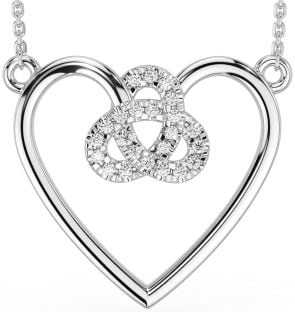 Diamond Silver Celtic Trinity Knot Heart Necklace