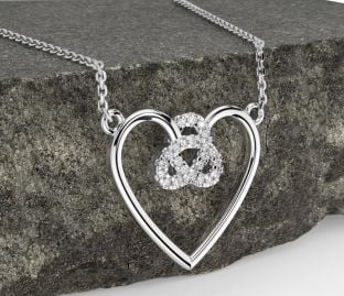 Diamond Silver Celtic Trinity Knot Heart Necklace