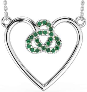 Emerald Silver Celtic Trinity Knot Heart Necklace