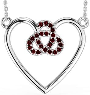 Garnet Silver Celtic Trinity Knot Heart Necklace