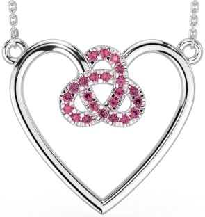 Pink Tourmaline Silver Celtic Trinity Knot Heart Necklace