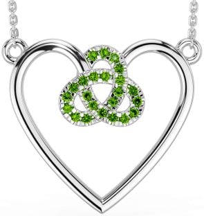 Peridot Silver Celtic Trinity Knot Heart Necklace