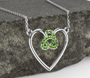 Peridot Silver Celtic Trinity Knot Heart Necklace
