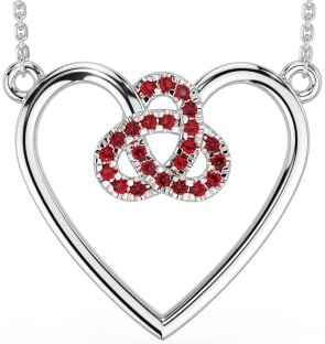 Ruby Silver Celtic Trinity Knot Heart Necklace