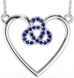 Sapphire Silver Celtic Trinity Knot Heart Necklace