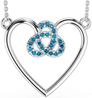 Topaz Silver Celtic Trinity Knot Heart Necklace