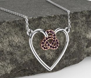 Alexandrite Rose Gold Silver Celtic Trinity Knot Heart Necklace