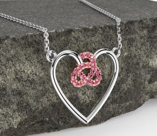 Pink Tourmaline Rose Gold Silver Celtic Trinity Knot Heart Necklace