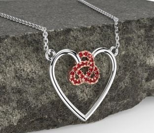 Ruby Rose Gold Silver Celtic Trinity Knot Heart Necklace