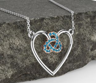 Topaz Rose Gold Silver Celtic Trinity Knot Heart Necklace