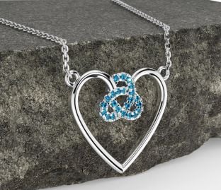 Topaz White Gold Celtic Trinity Knot Heart Necklace