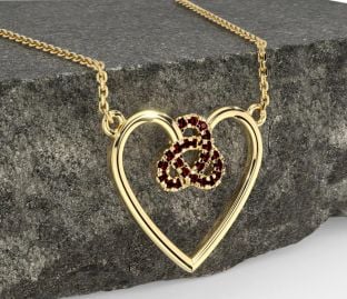Garnet Gold Celtic Trinity Knot Heart Necklace