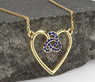 Sapphire Gold Celtic Trinity Knot Heart Necklace