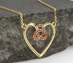 Citrine Rose Yellow Gold Celtic Trinity Knot Heart Necklace