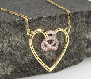 Diamond Rose Yellow Gold Celtic Trinity Knot Heart Necklace