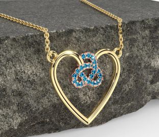 Topaz Rose Yellow Gold Celtic Trinity Knot Heart Necklace