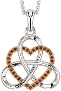 Citrine Rose Gold Silver Celtic Trinity Knot Heart Necklace