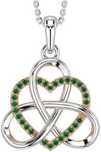 Emerald Rose Gold Silver Celtic Trinity Knot Heart Necklace