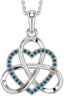 Topaz Rose Gold Silver Celtic Trinity Knot Heart Necklace