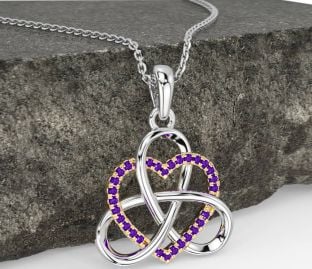 Amethyst Gold Silver Celtic Trinity Knot Heart Necklace
