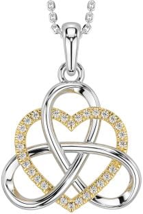 Diamond Gold Silver Celtic Trinity Knot Heart Necklace