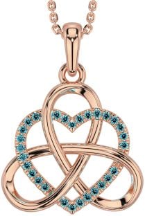 Aquamarine Rose Gold Silver Celtic Trinity Knot Heart Necklace