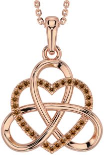 Citrine Rose Gold Silver Celtic Trinity Knot Heart Necklace